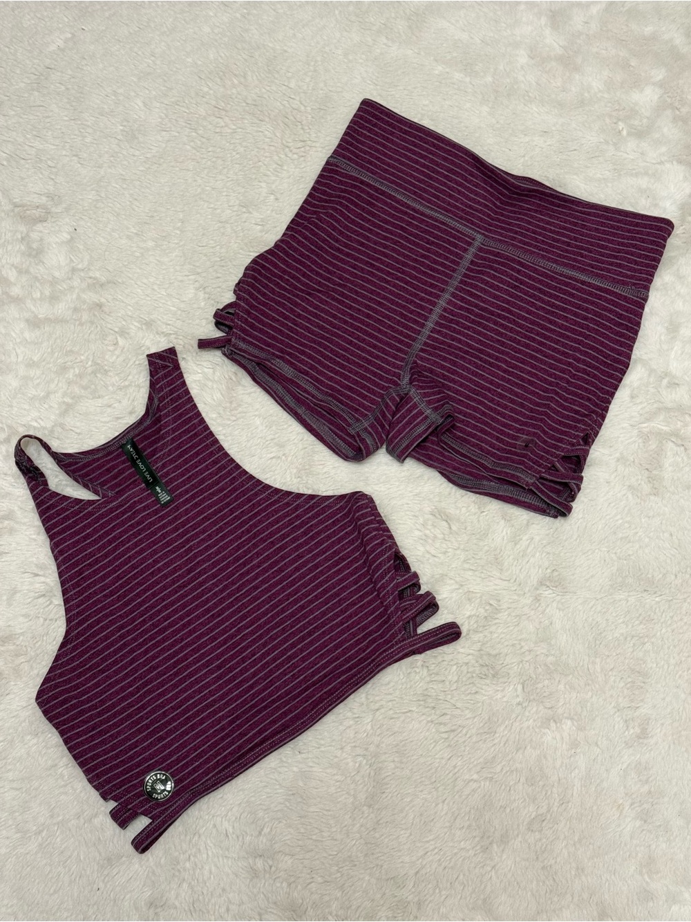 Purple Striped Crop Tank and Shorts Set